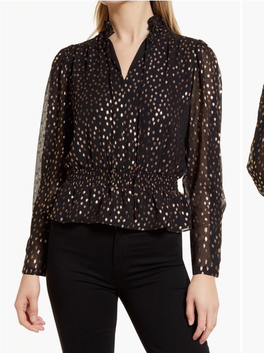 Vince Camuto Foil Dot Peplum Blouse, NWOT.